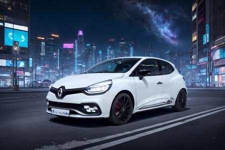 06762-2383229517-photo of a white clio4-rs in a cyberpunk city, (multicolor_1.1) neon lights, (stars_1.2) and (nebula_1-0000.png